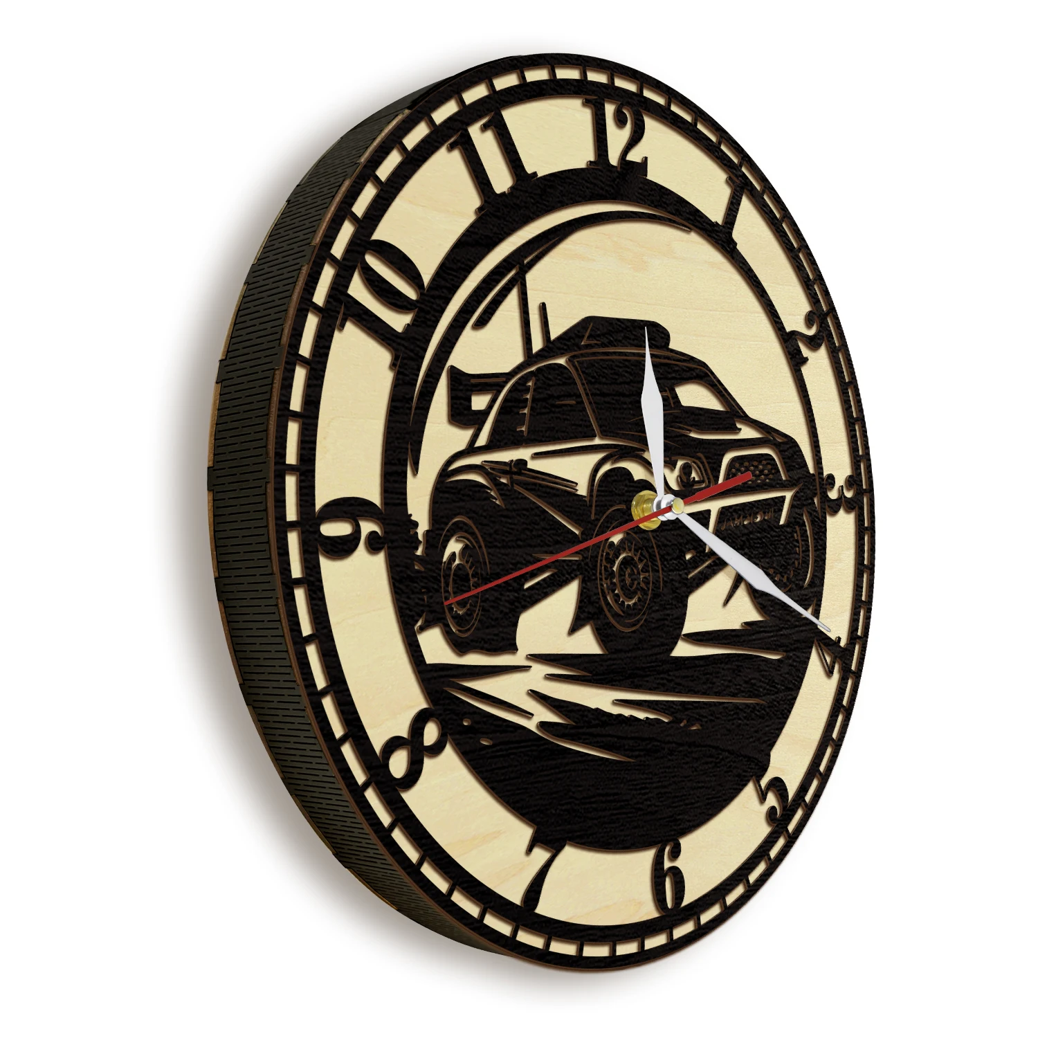 High Speed Race Car Wooden Frame Wall Clock Motorsport Home Decor Watch Auto Da Rally Car Natural Wood Clock Car Enthusiast Gift