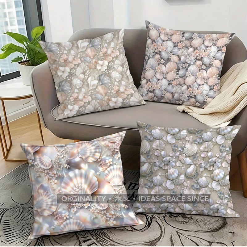 Coastal Shell Floral Pillow Covers Pattern Cushion Cover Suitable for Sofa Bedroom Car Pillow Cover