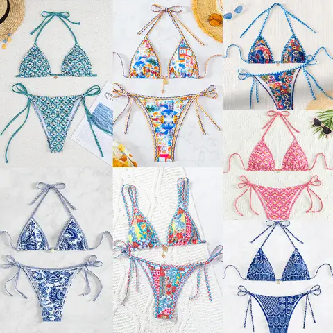 "2025 New Triangle Bikini Set - Floral Print Push Up Swimsuit & Brazilian Bottoms"