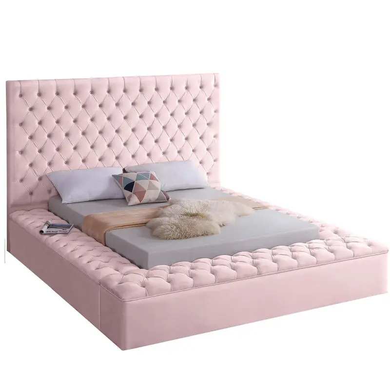 

Bedroom Furniture Pink Velvet Wooden Headboard Queen Bed with Storage