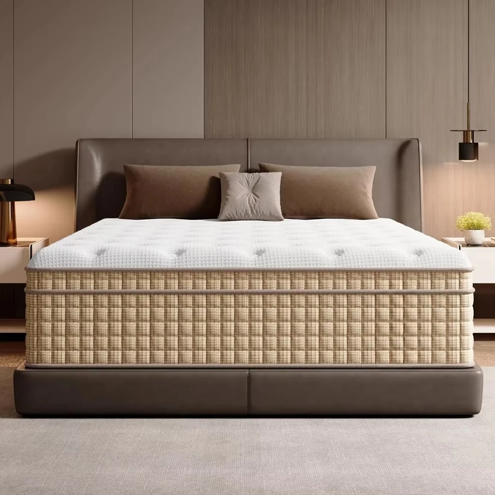 14 Inch King Size Mattresses, Hybrid Mattress,with Gel Memory and Pocket Springs, Pressure Relief Medium Plush