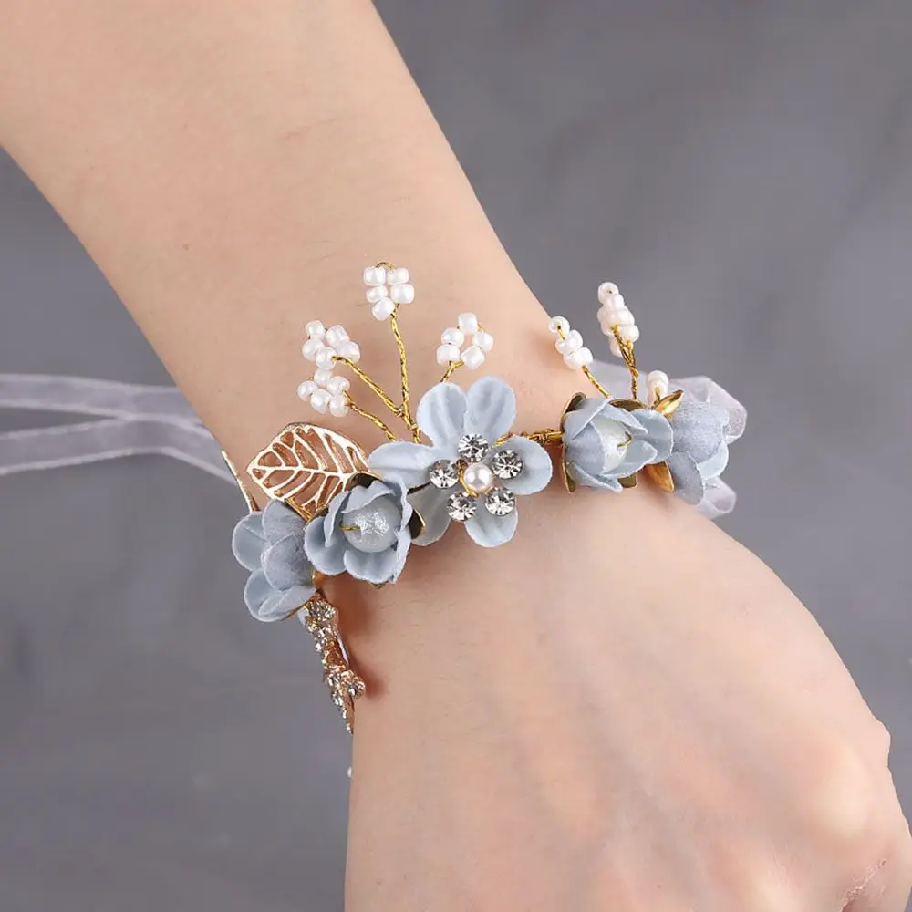 2024 Bridal Wrist Corsage Silk Rose Wedding Hand Flower Wristband Bracelet For Bridesmaid Girls Jewelry Party Marriage Accessory