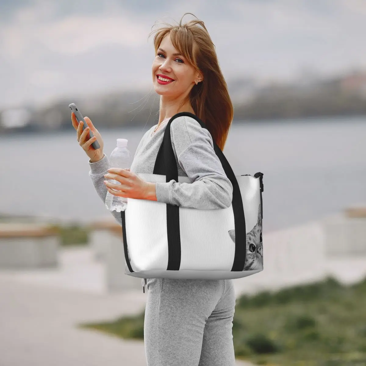 مخصص متستر القط حقيبة سفر الشاطئ سعة كبيرة حمل الحقائب لصالة الألعاب الرياضية اليوغا المرأة التسوق حقيبة كتف واق من المطر #3