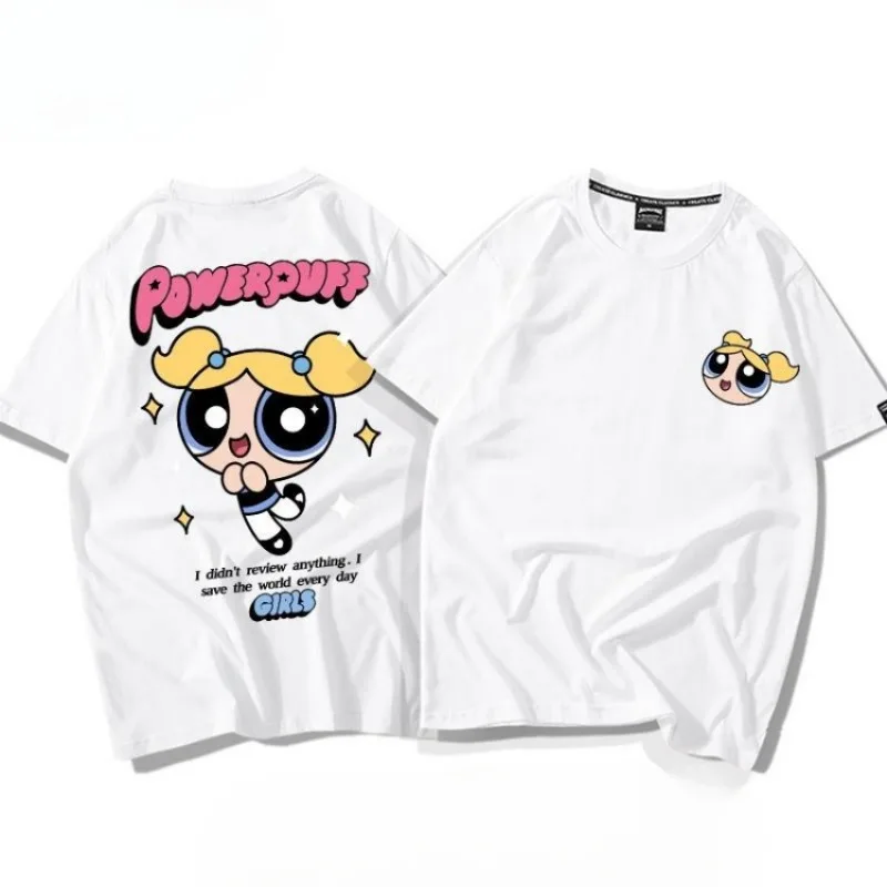 تي شيرت Powerpuff Girls Bubbles Buttercup Movie Periphery صيفي قصير الأكمام عالي القيمة للفتيات مريح وجيد التهوية
