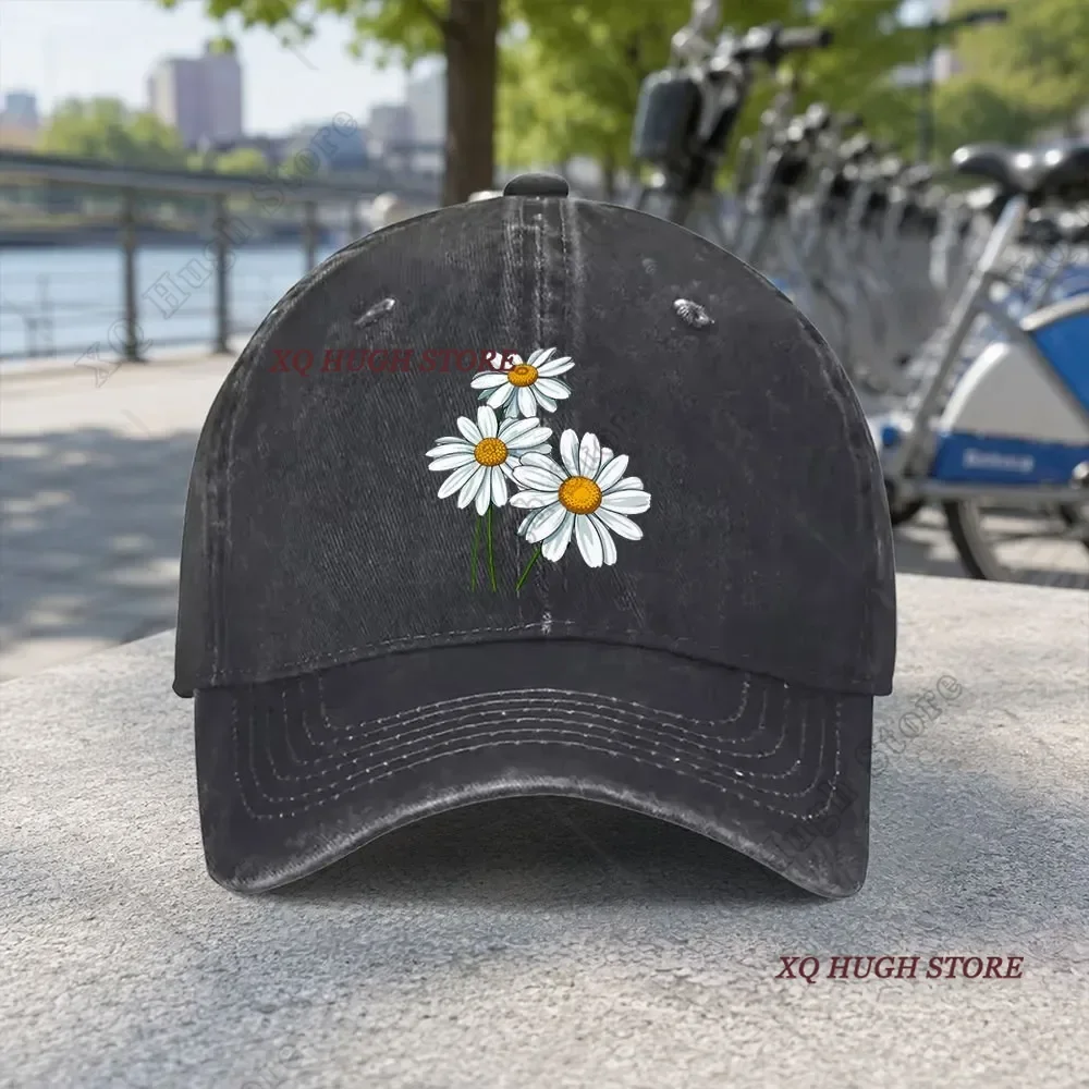 Unisex Small Daisy Print Washed Baseball Cap Fishing Cowboy Sun Hats Hip Hop Mens Snapback Cap