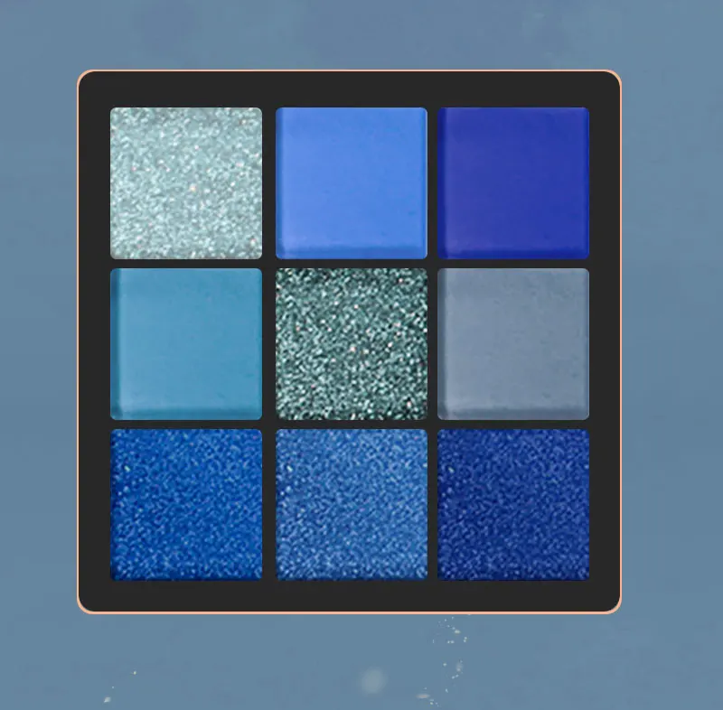 9-Farben-Lidschatten-Palette, blau, wasserdicht, schweißfest, blau, matt, Perlen-Glitzer-Finish, Performance, Bühnen-Make-up, Musikfestival – Detail 4