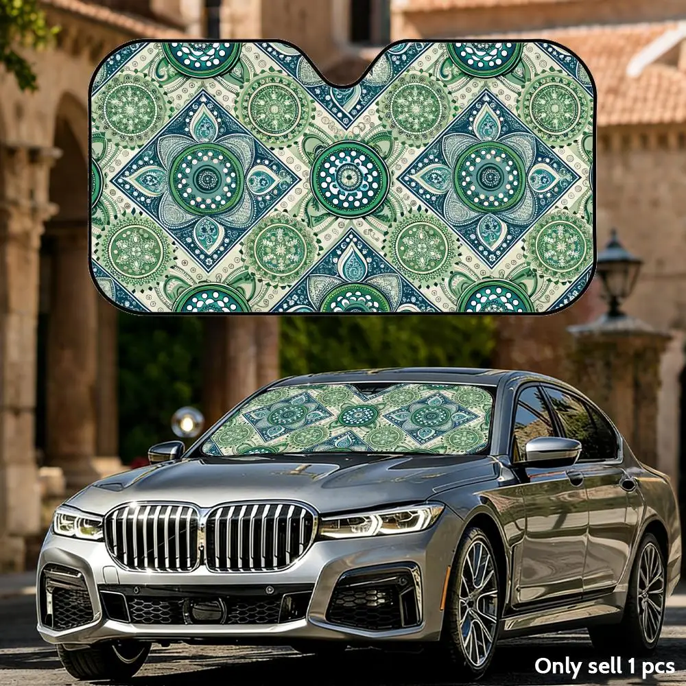 

Summer Blue-Green Mandala Sun Visor Foldable Universal Car Windshield Sun Shade UV Protection Heat Insulation Foldable Cover