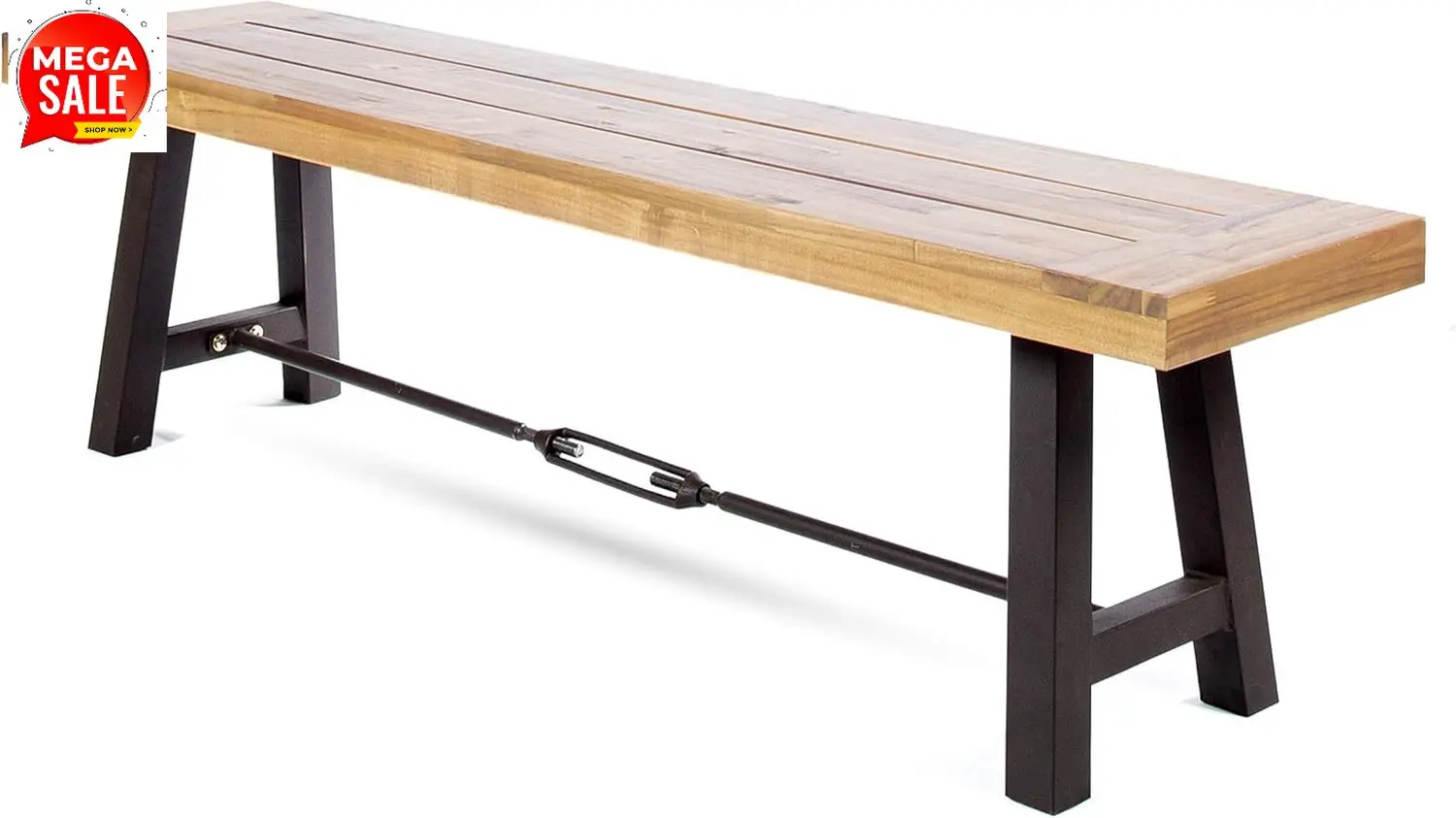 Catriona Outdoor Acacia Wood Bench with Metal Accents, Teak Finish / Rustic Metal 14. 50 x 63 x 17. 75 inches