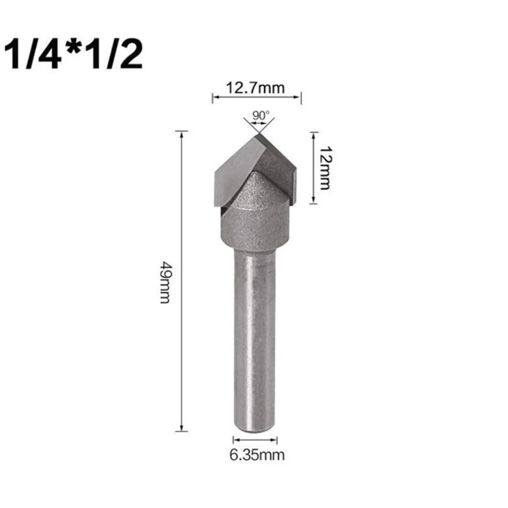 Brocas para enrutador CNC, juego de alta resistencia, grabado de 1/4 pulgadas, 6,35mm, 1 piezas, 42-53mm, ranura en V biselada de 90 grados