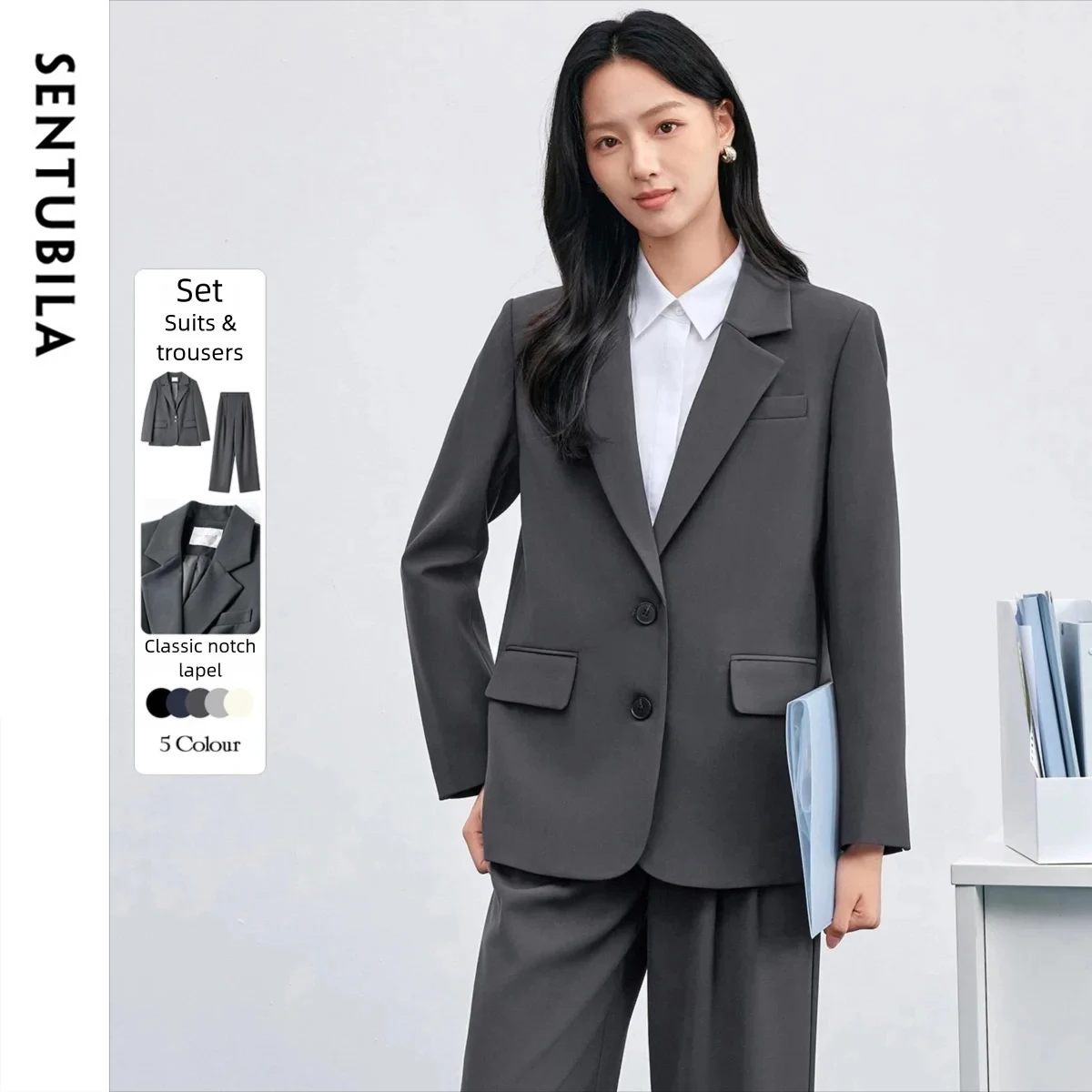 

SENTUBILA Women's Straight Pant Suits 2025 Autumn New Arrival Solid Suits Single-Breasted Two-Button Two-Piece Set 153ZE8813Z
