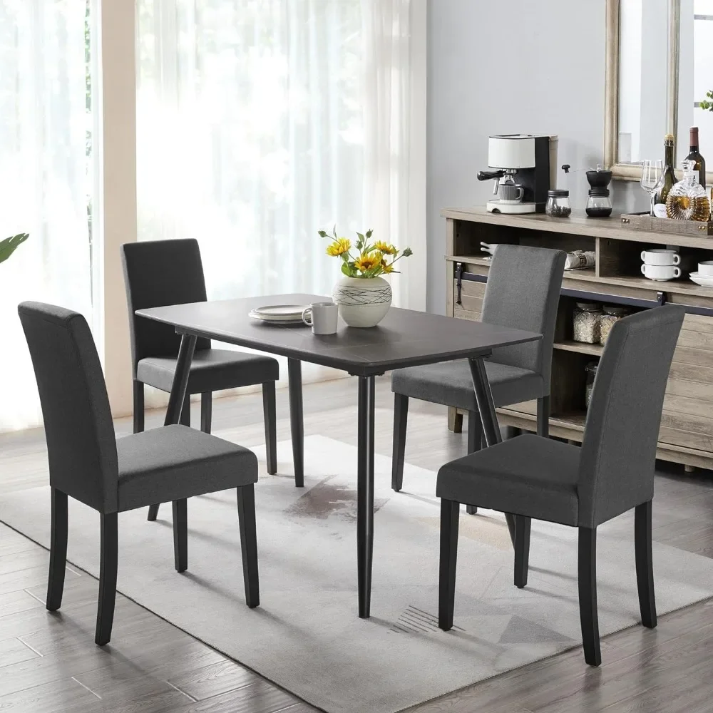 Dining Chair Fabric Parson Chair Modern Stylish Upholstered Kitchen Living Room Padded with Solid Wood Legs Set of 4, Dark Grey