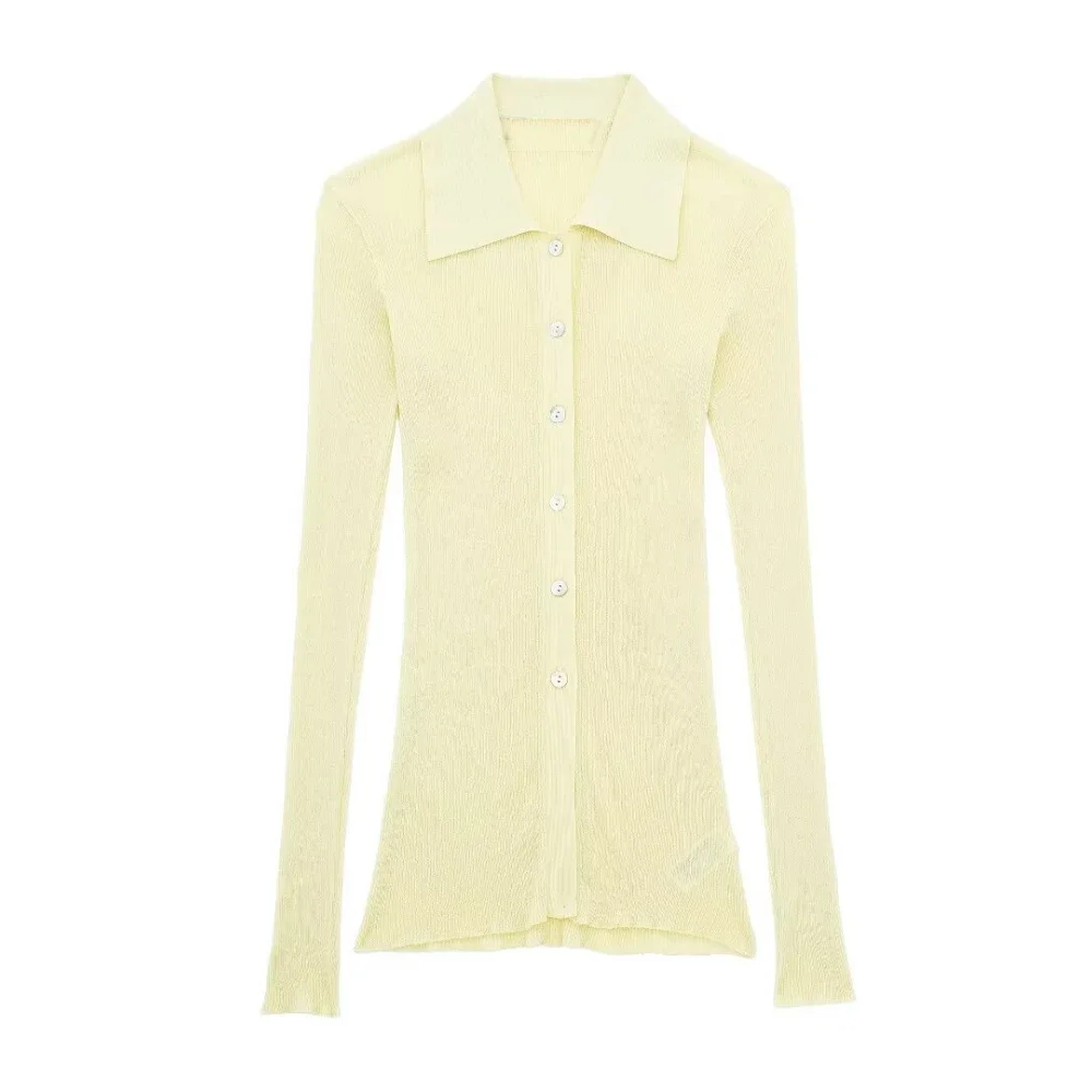 Tangada 2024 Women Elegant Yellow Knit Cardigan Sweaters Female Jumper Outwear 3H0790