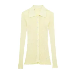 Tangada 2024 Women Elegant Yellow Knit Cardigan Sweaters Female Jumper Outwear 3H0790