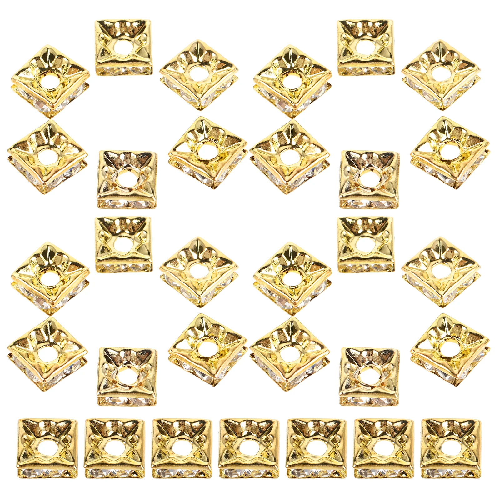 

60 Pcs Rhinestones and Sparse Beads Jewelry Earring Flash Cube Gold Spacer Cubic Square