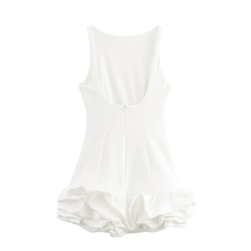 HXAO White Short Dresses 2024 Summer Women\'s Party Mini Pleated Dresses Ladies Fashion Casual Sleeveless Backless Dresses