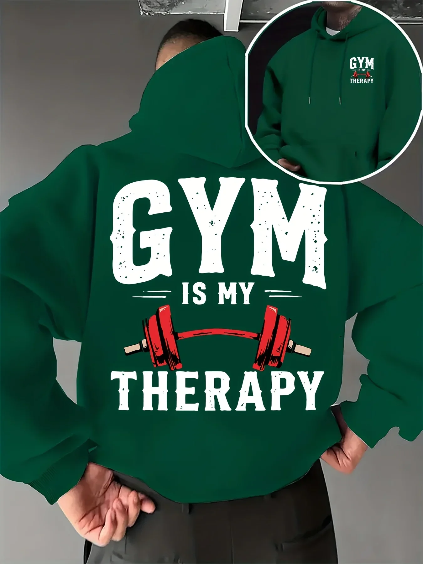 Men Gym Graphic Hoodie Apricot Barbell Letter Printed Sweatshirt Back Printed Oversized Pullover Workout Sportswear Clothes