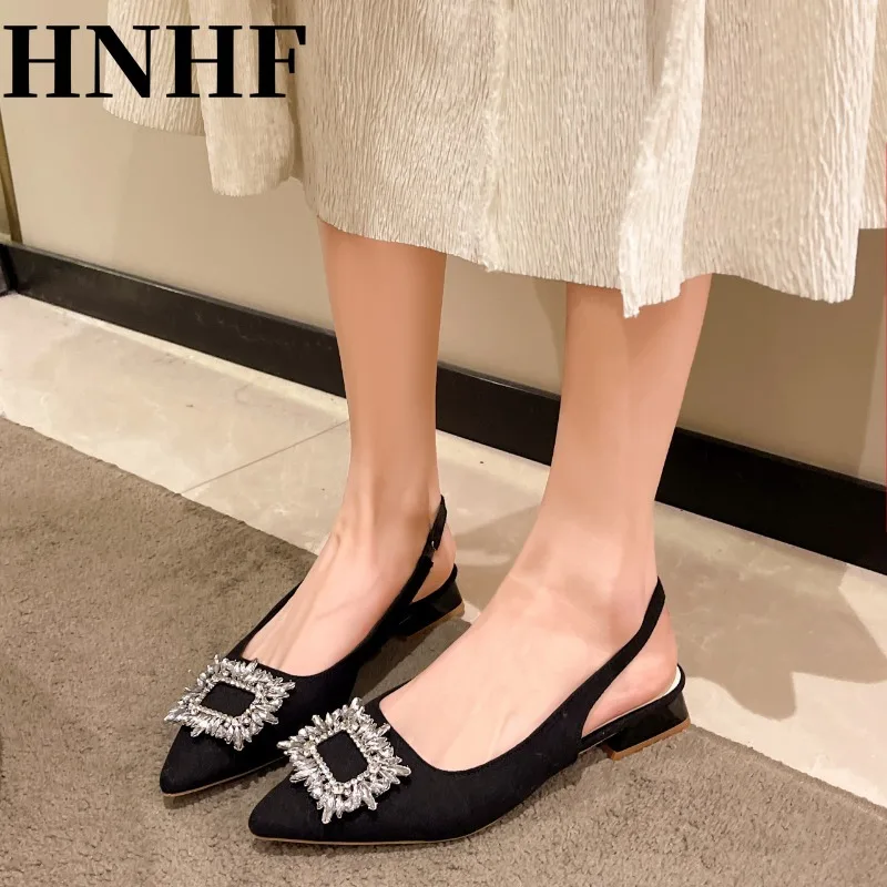 HNHF Female Fashion Sandals New 2024 Women\'s Pumps Summer Stiletto Woman Elegant Pointed Toe Shallow Mouth Black Heels Shoes