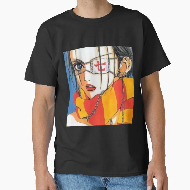 

Nana wearing eyepatch and scarf Black Stones Punk Band Anime T shirt Large size Tops Manga Graphic Y2k Clothes Cartoon Tee