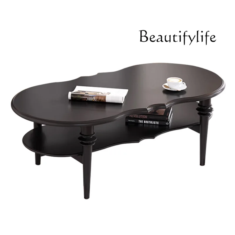 

French medieval solid wood round coffee table household living room coffee table