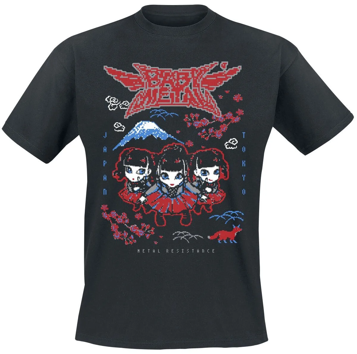 Babymetal Pixel Chibi Japan Mount Fuji Print T-Shirt, 100 % Baumwolle, Unisex, J-Metal Kawaii Streetwear, Fan-Grafik-T-Shirt