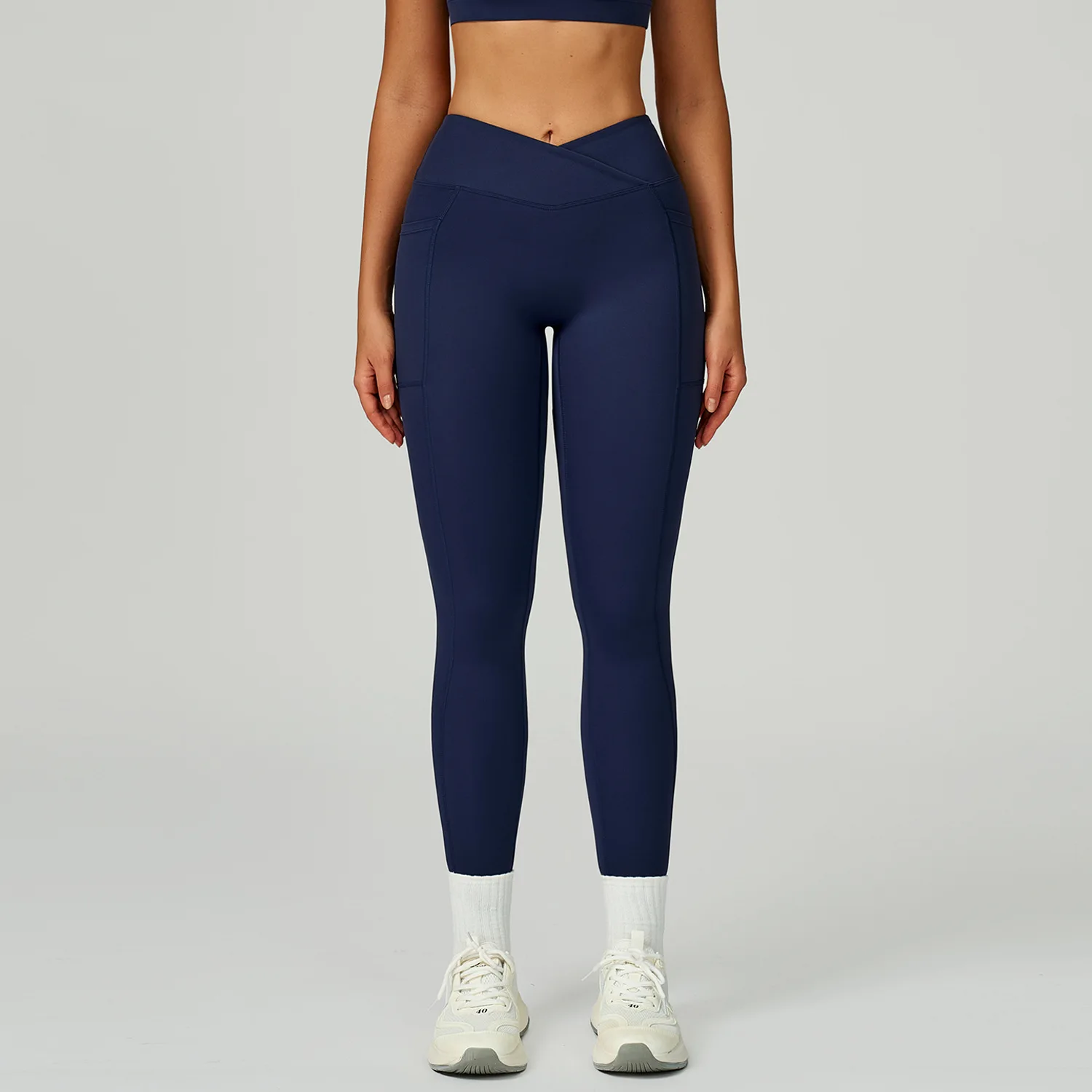 Women Crossover Waist Leggings Gym Fitness Athletic Workout Leggins Yoga Pants with Pockets Sports Training Exercise Tights