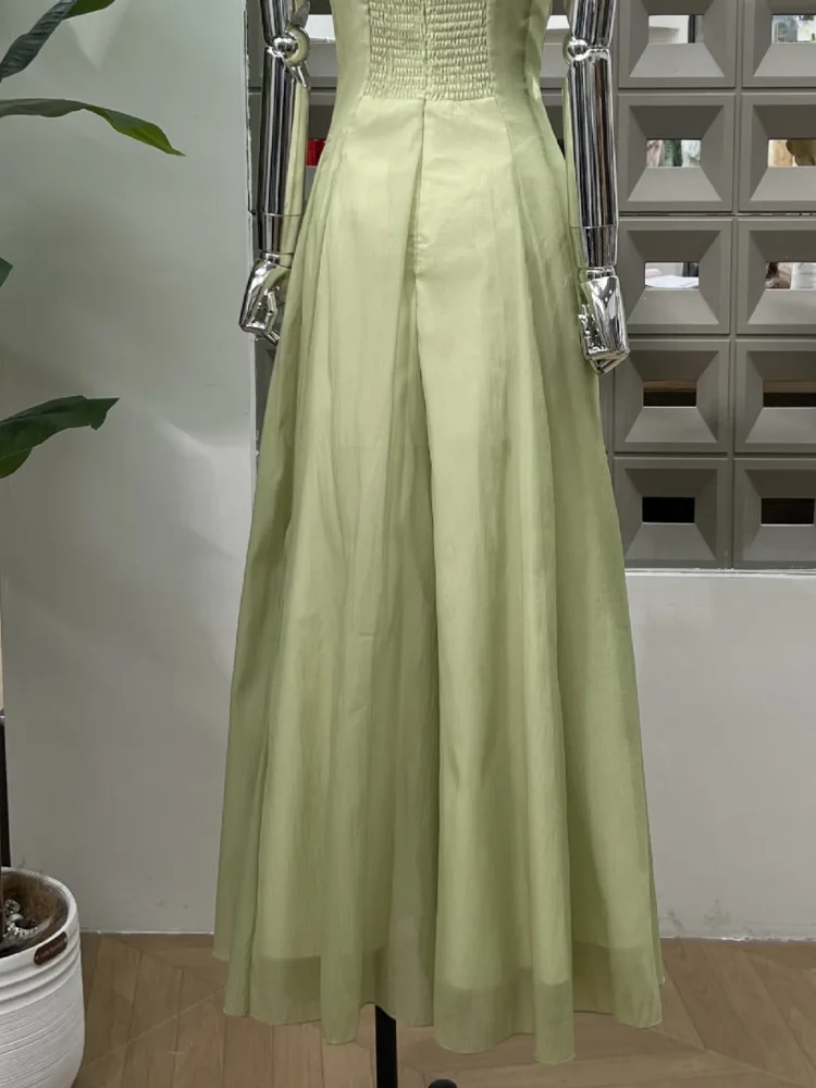 DFDG Abito da donna per le vacanze al mare 2025 Cravatta in vita Maglia sottile Cinghie per spaghetti Sheer Designer Abiti da donna per le vacanze primaverili estive