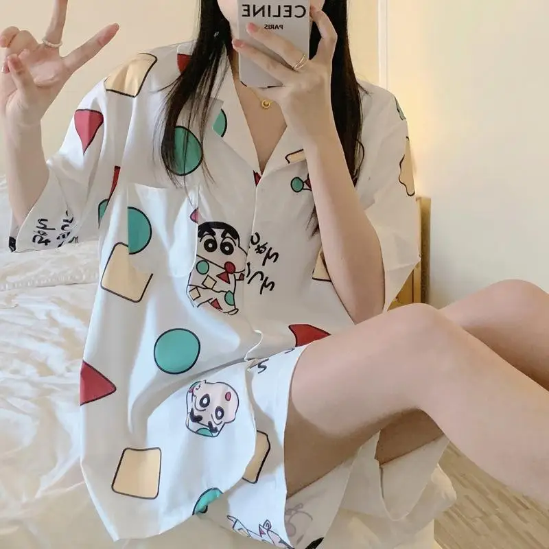 New Cartoon Kawaii Cute Crayonshin-Chan Pajamas Short Sleeved Shorts Sweet Student Leisure Anime Girl Birthday Gift For Children