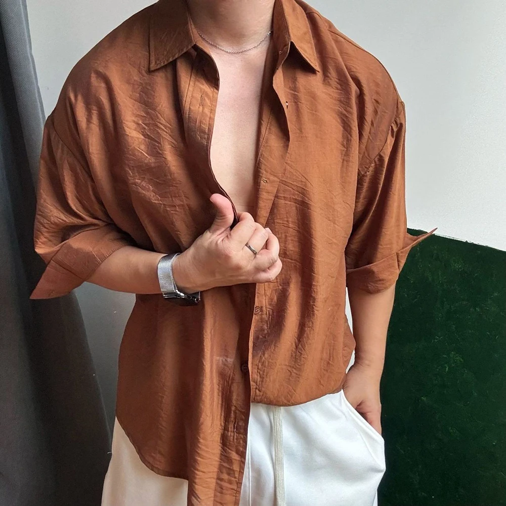 

Men Shirts Light Slightly Transparent Sexy Lyocell Fiber Shirts Fashion Nightclub Stage Performance Tops Men'S Clothing 2025 New