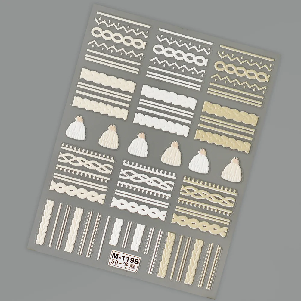 3D 겨울 스웨터 매력 Desgin 아크릴 새겨진 네일 스티커 자기 접착제 네일 전송 슬라이더 랩 매니큐어 포일