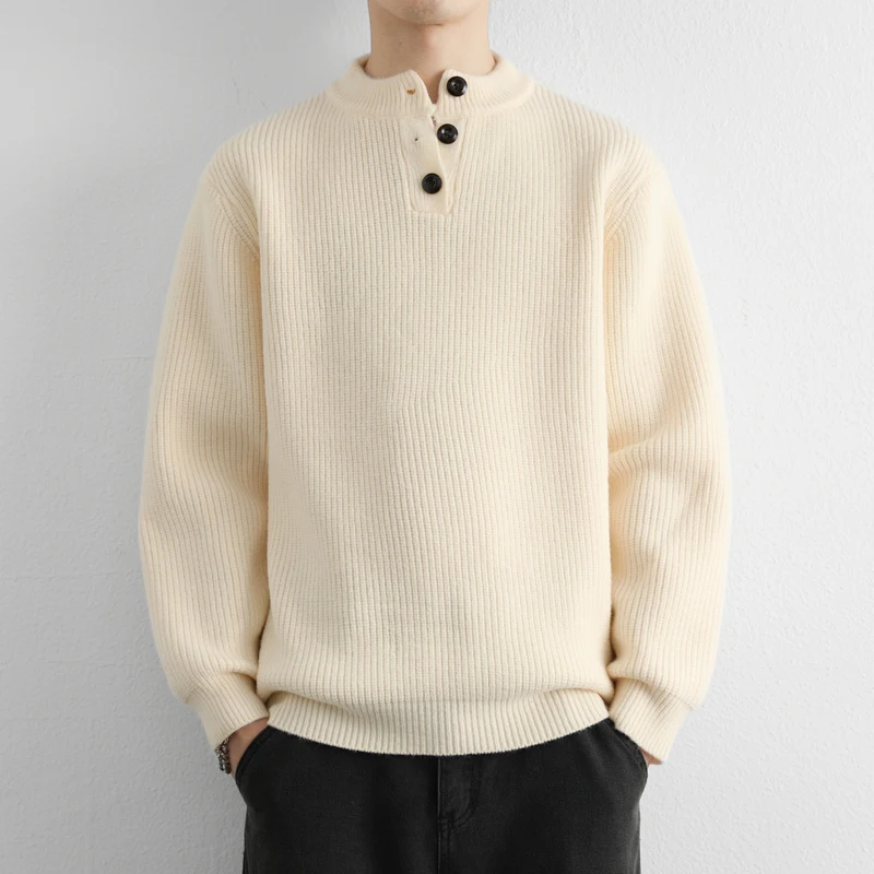 

Men's Knitted Sweater Henry Collar Button-Up Casual Wear Autumn Winter New Sle Versatile Base irt Premium Feeling