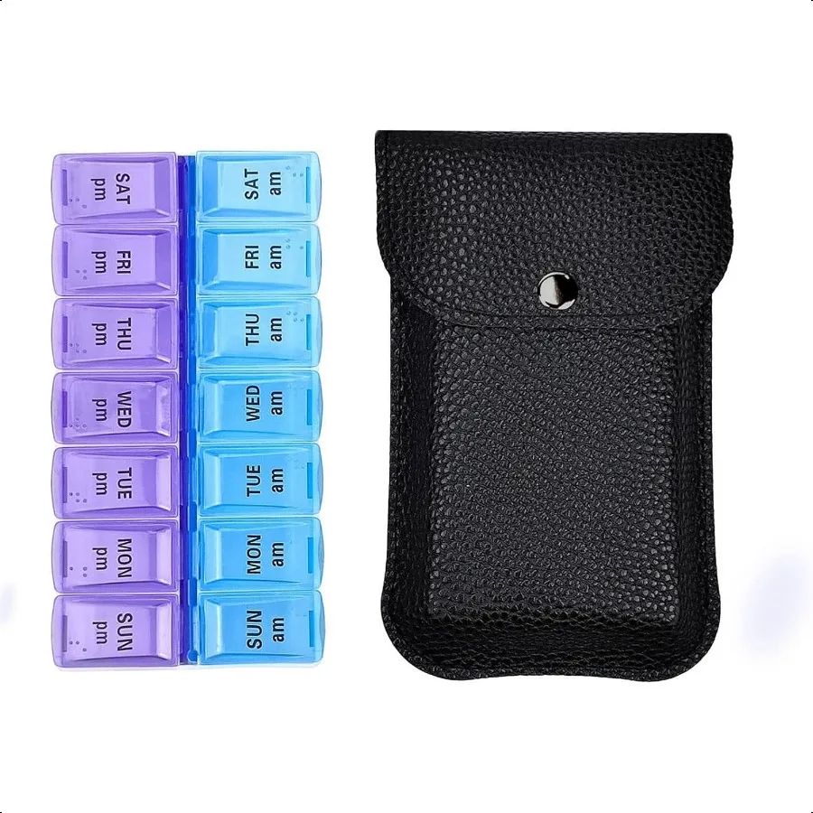 

VOFOON Travel Pill Organizer 2-кратный день Портативный чехол для таблеток из искусственной кожи для женщин и мужчин 7-дневная коробка для таблеток AM PM с дорожной сумкой M