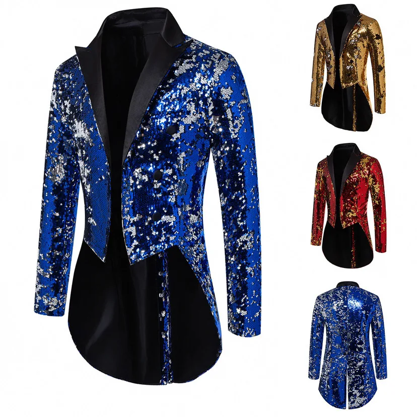 Sequins Men's Tuxedo Suit Performance Jacket Stage Host Dance Performance Suit
