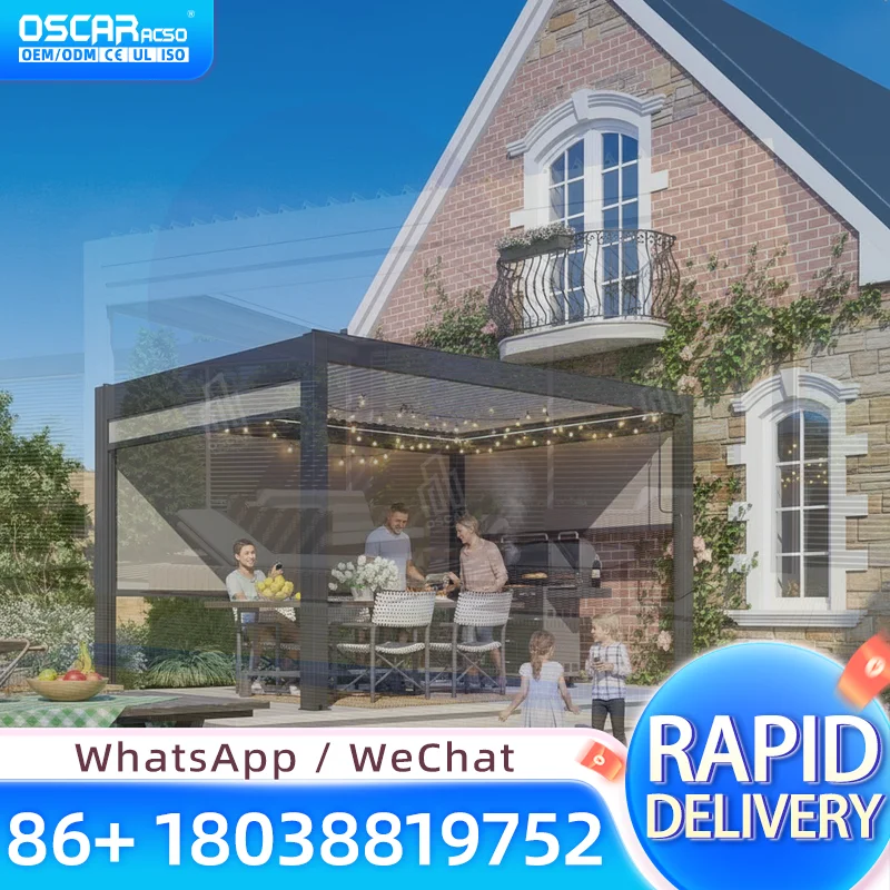 Sturdy Weatherproof Garden Shelter Electric Opening Aluminum Frame Patio Deck Poolside Backyard Modern Durable Pavilion Cabana R
