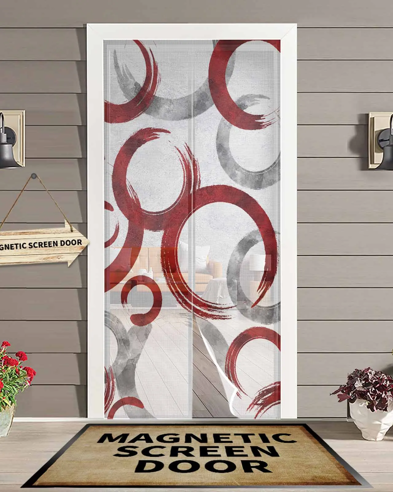 

Занавеска дверная Магнитная с геометрическим рисунком, красная летняя, против комаров, для гостиной, спальни, дома