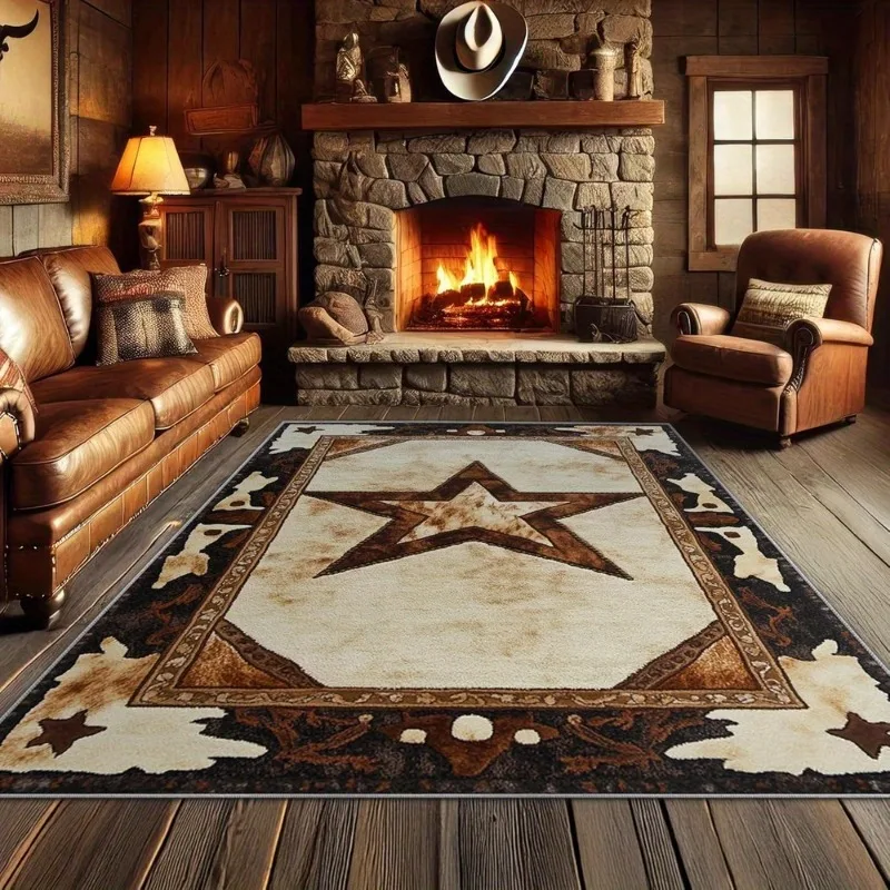 

Rustic Western Texas Star Wood Panel Style Pattern Modern Area Mats Non-Slip Floor Carpet Indoor Outdoor Throw Flannel Rugs