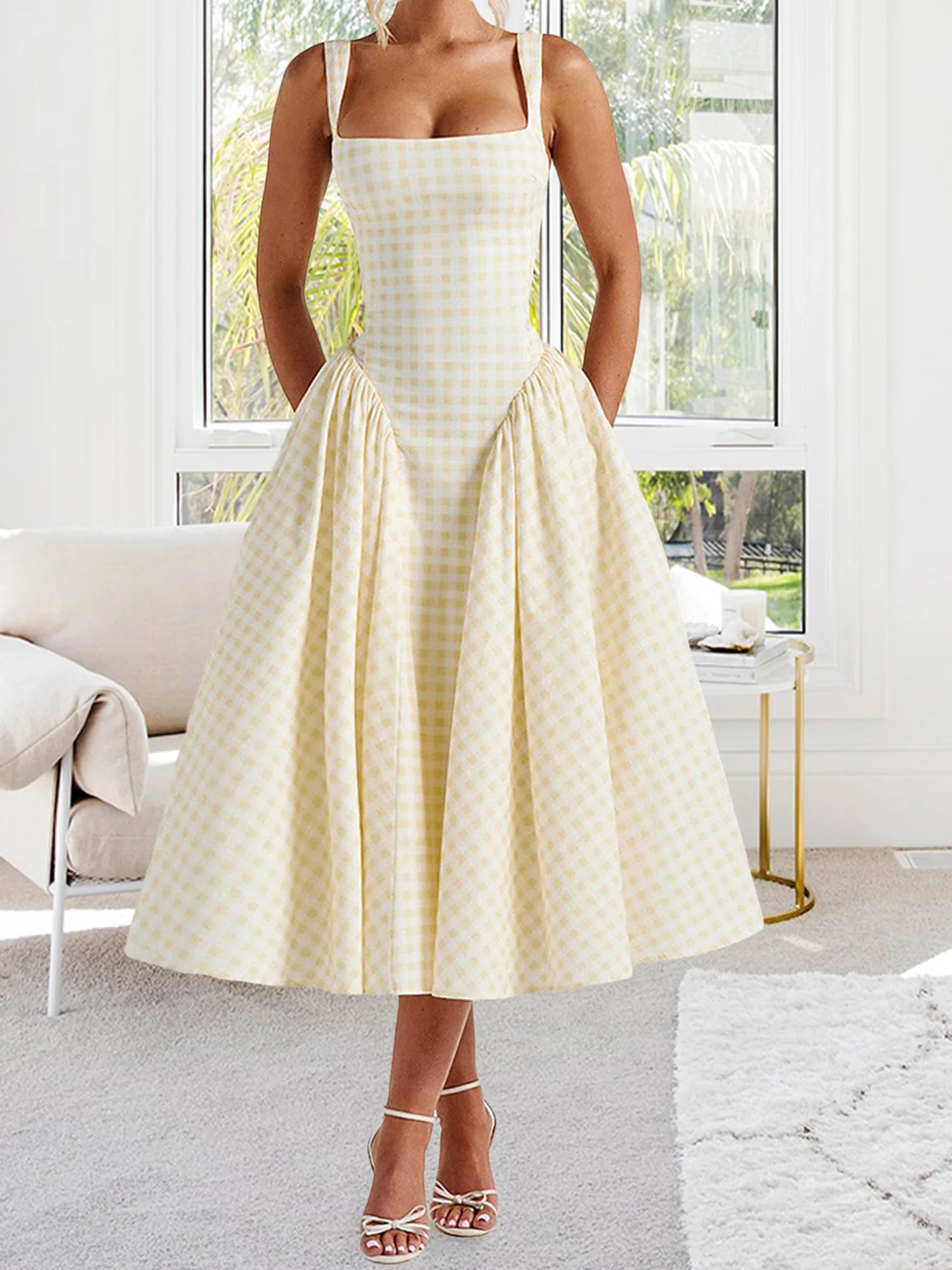 Elegant Floral Print Sleeveless Maxi Dress with V-Neckline and Ruffled Hem for Wedding Party Evening Prom Beach Casual Wear