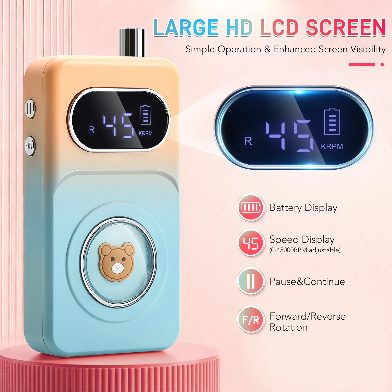 ماكينة حفر أظافر احترافية قابلة لإعادة الشحن 45000 دورة في الدقيقة للأظافر ملف كهربائي مع شاشة عالية الدقة قلم مانيكير معدني لصنفرة الأظافر #4