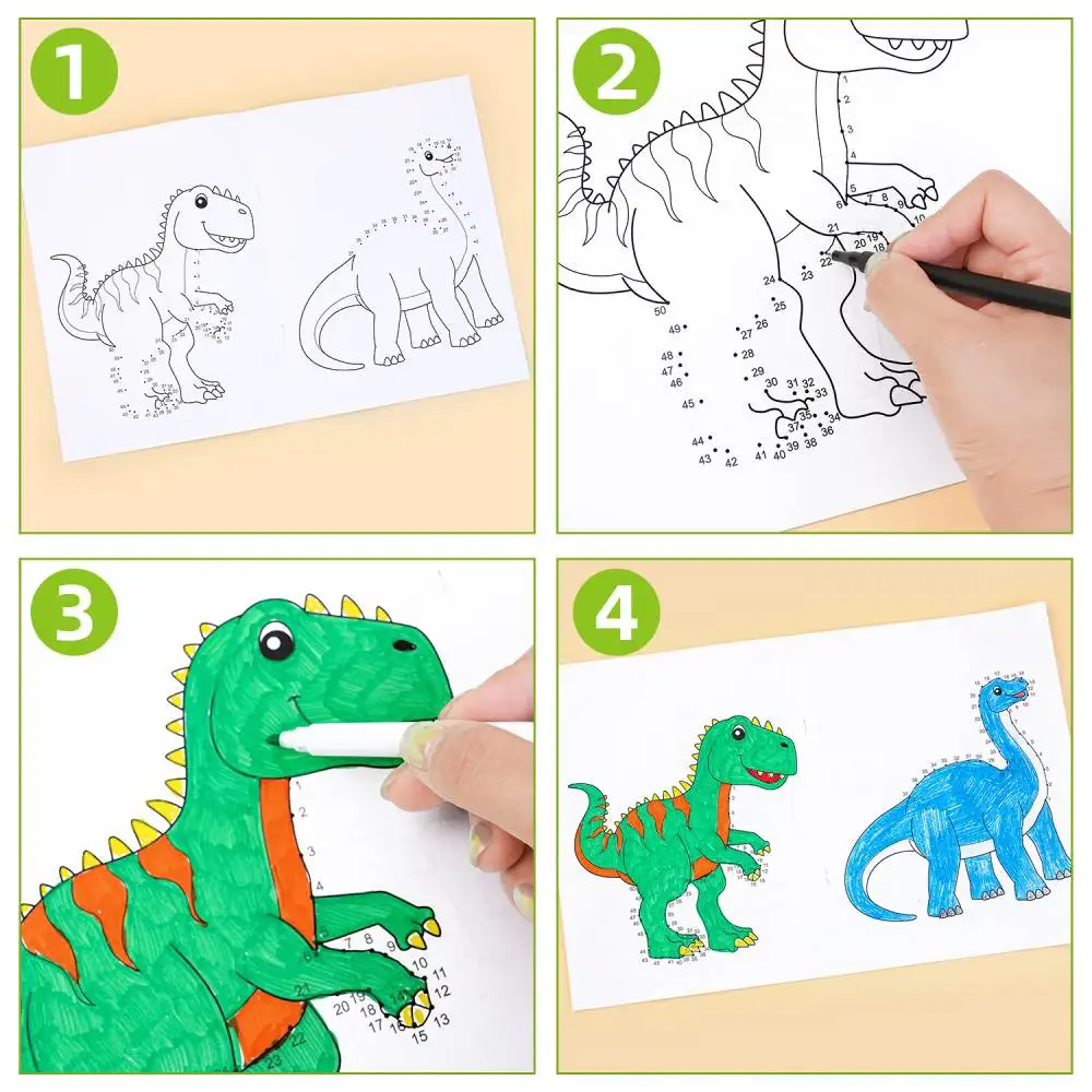 Lustige Kinder Dot to Dot Zeichnung Malbücher DIY Cartoon Tiere Dinosaurier Malbuch Kinder Kunsthandwerk Montessori Spielzeug