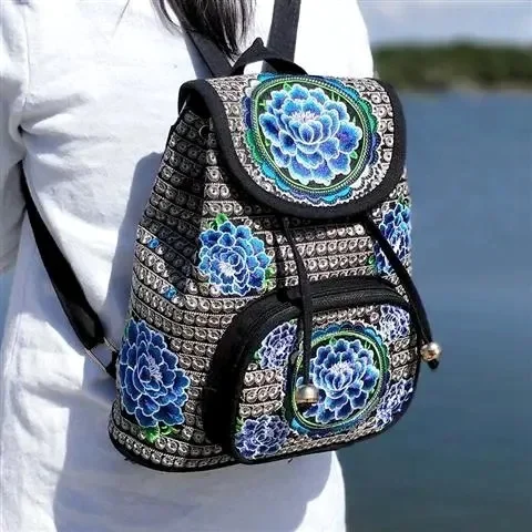 Vintage Embroidery Ethnic Style Backpack Ladies Elegant Handmade Rucksack Shopping Cover Backpacks for Women Mochilas Para Mujer