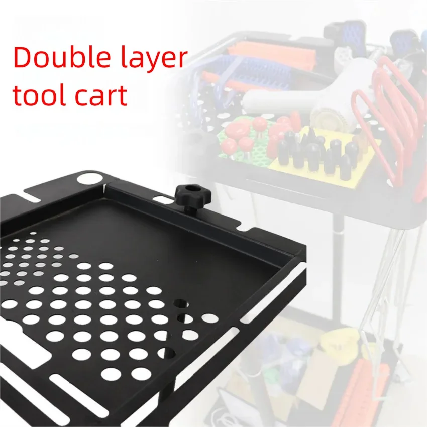 2-Layer Multifunctional Car Dent Repair and Wash Tool Trolley Wheeled Beauty Workshop Storage Cart For Auto Maintenance