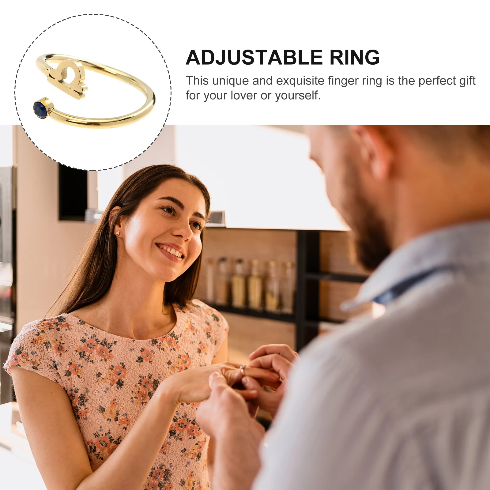 

Crystal Libra Ring Man Jewelry Zodiac Gifts for Women Stainless Steel Open Finger
