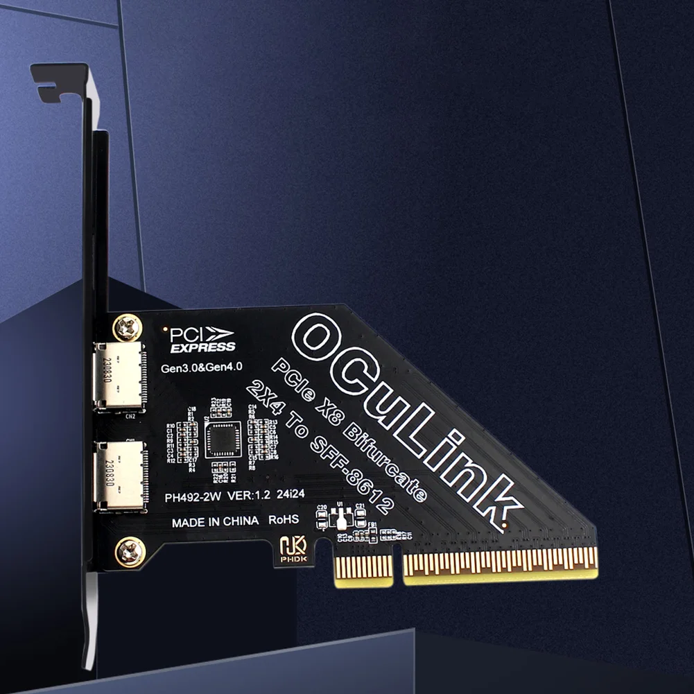 PCIeX8 To 2 Port Oculink SFF 8611 & 8612 Convert Card Support PCIe 4.0 PCIE External Oculink Adapter for Os /Windows / Linux
