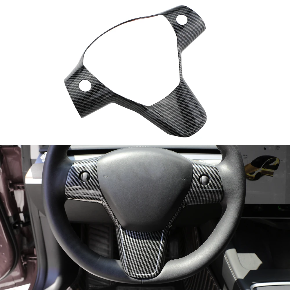 

ABS Carbon Fiber Car Steering Wheel Buttons Panel Sticker Trim Cover for Tesla Model 3 2016-2022 Model Y 2019-2022 Accessories