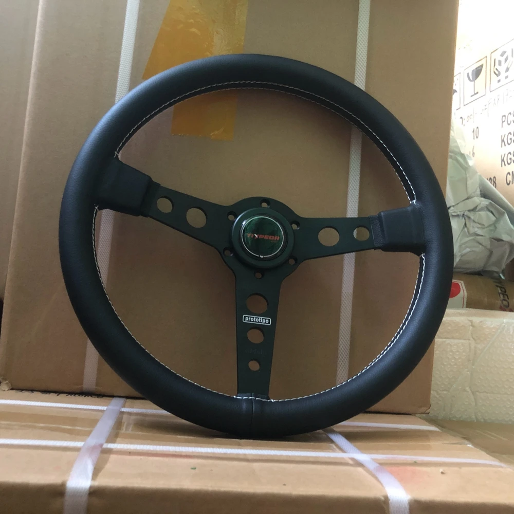 JDM Drift 14Inch Tiypeor Prototipo Steering Wheel Black Leather Grip Black Anodized Spoke MOMO Style Steering Wheel Volantes