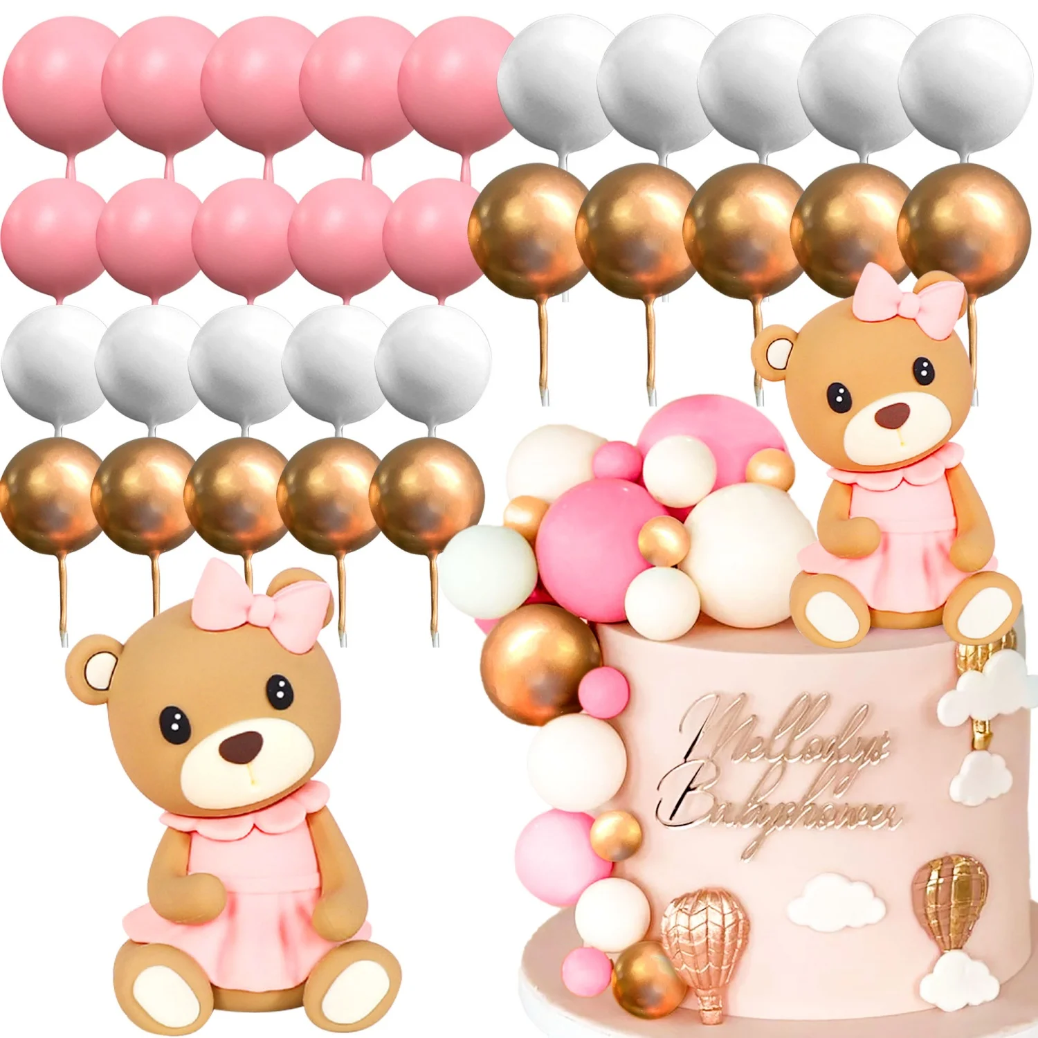 LaVenty ours en peluche décoration de gâteau décoration de gâteau bébé douche garçon décoration de gâteau fille 1 an décoration de gâteau bleu