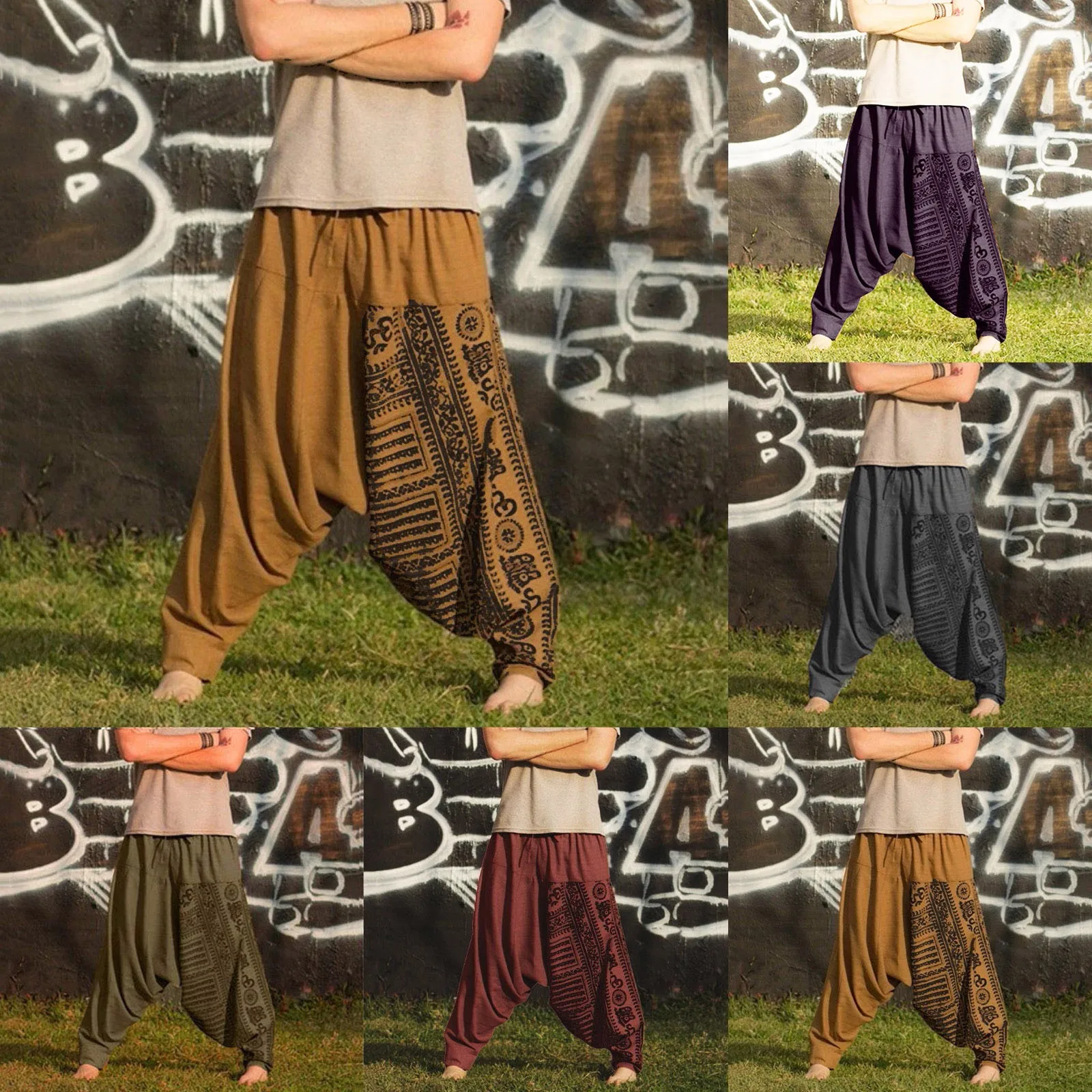 Nationality Style Pants Men's Oversize Pants Baggy Long Casual Print Loose Large Size Nationality Trousers Harem Pants Man