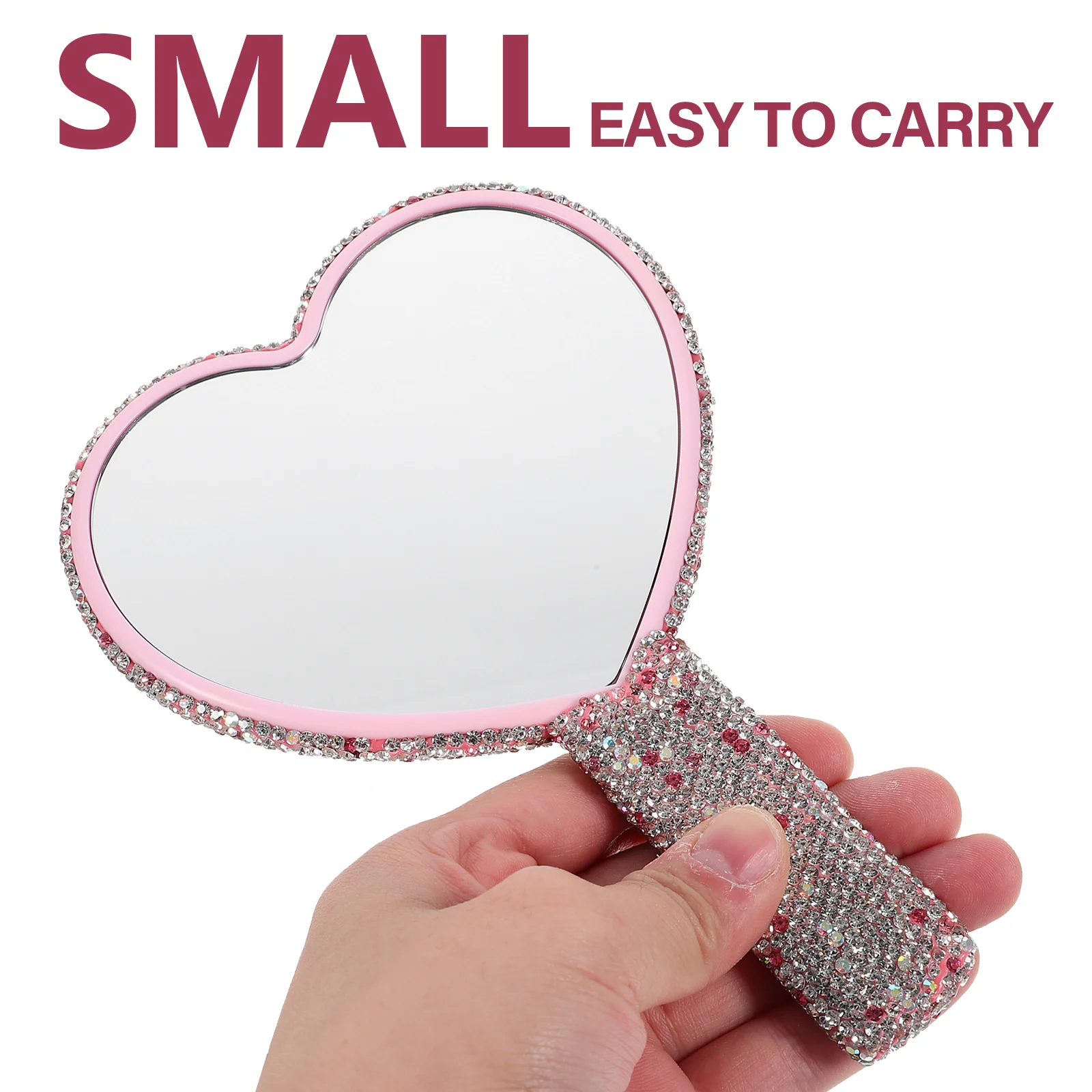 Vanity Mirror Travel Tote Crystal Makeup Cute Hand Handheld Heart Shaped for Women Compact Mirrors with Handle