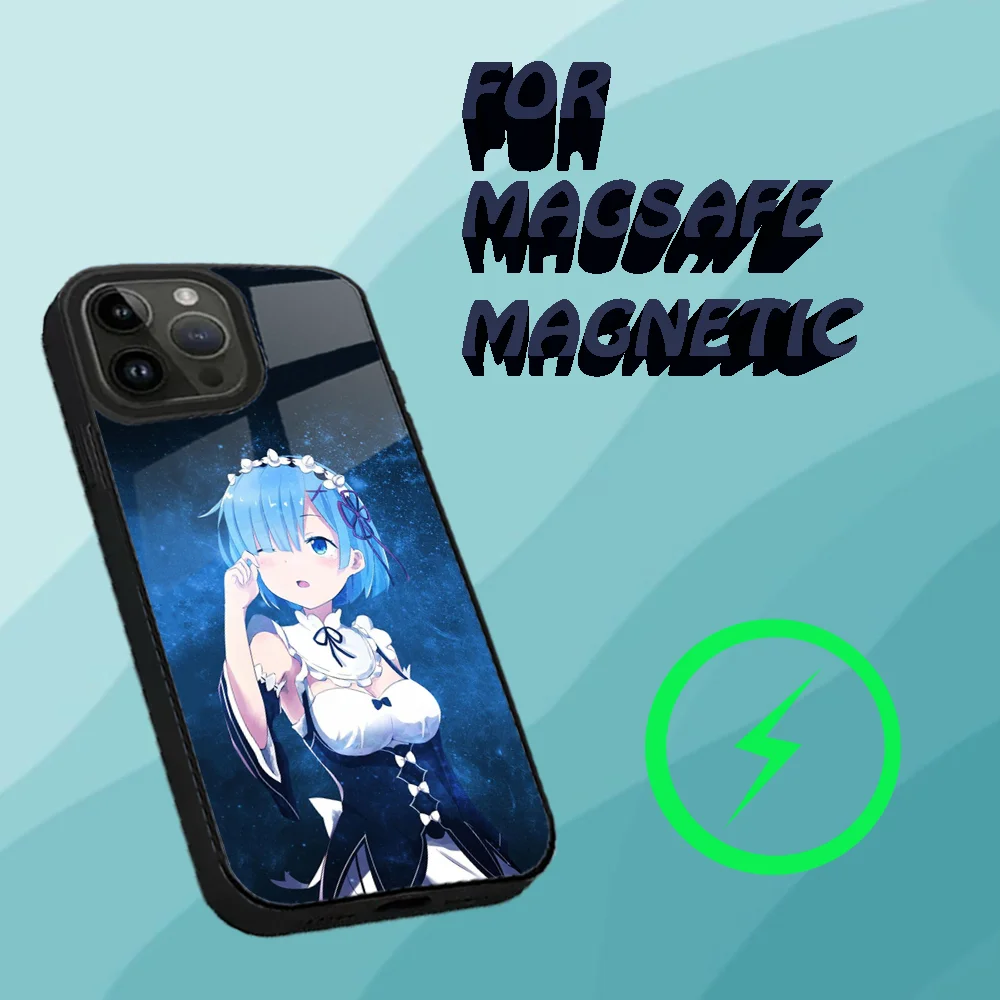 R-Rem Re Zero Anime Rem Phone Case For iPhone 15,14,13,12,11,Plus,Pro,Max Mini Magsafe Magnetic Wireless Charging