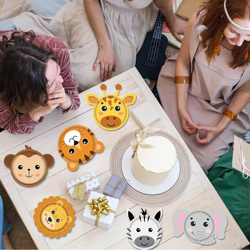 24er-Pack Tierförmige Pappteller Dschungel-Jagd-Party Einweg-Teller mit Wildtier-Thema Geburtstagsparty-Zubehör Geeignet für Babyparty – Detail 7