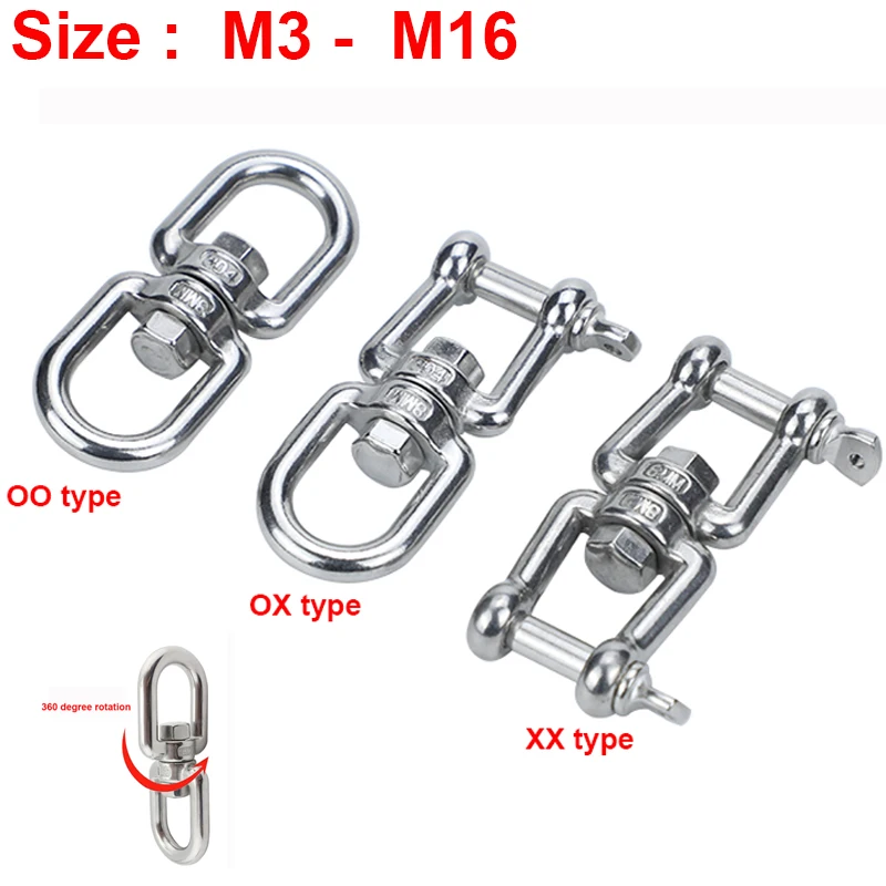 1pcs 304 Stainless Steel Swivel Double Eye Hook Lifting Swivel Ring Swivel Hook M3 - M16 Linking Ring Chain Buckle Dog Chain